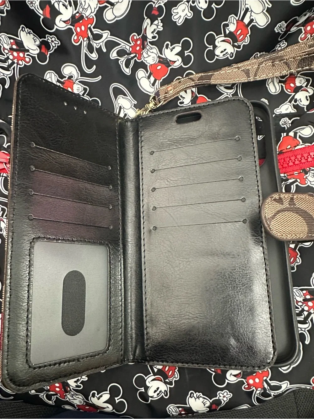 Coach Brown Signature Wristlet Wallet with Red and Green Accents - Picture 2 of 4